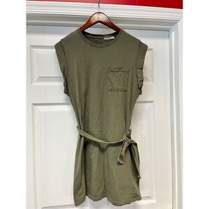 DZARM Olive Green Rolled Sleeve T-Shirt Dress w/ Belt sz S EUC Brazilian